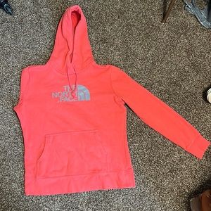 North face hoodie, size large, coral
